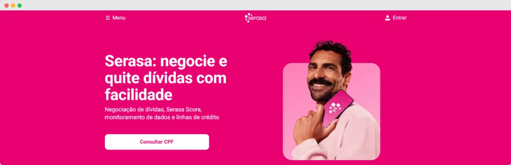 Captura de tela do site do SERASA onde você pode consultar o seu CPF.