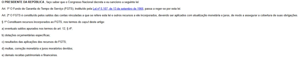 Fragmento da constituição federal que fala sobre Fundo de Garantia do Tempo de Serviço (FGTS).