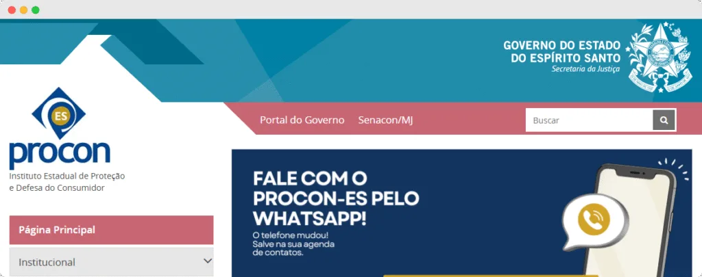 Captura de tela da interface do site onde é possível fazer uma reclamação no Procon.