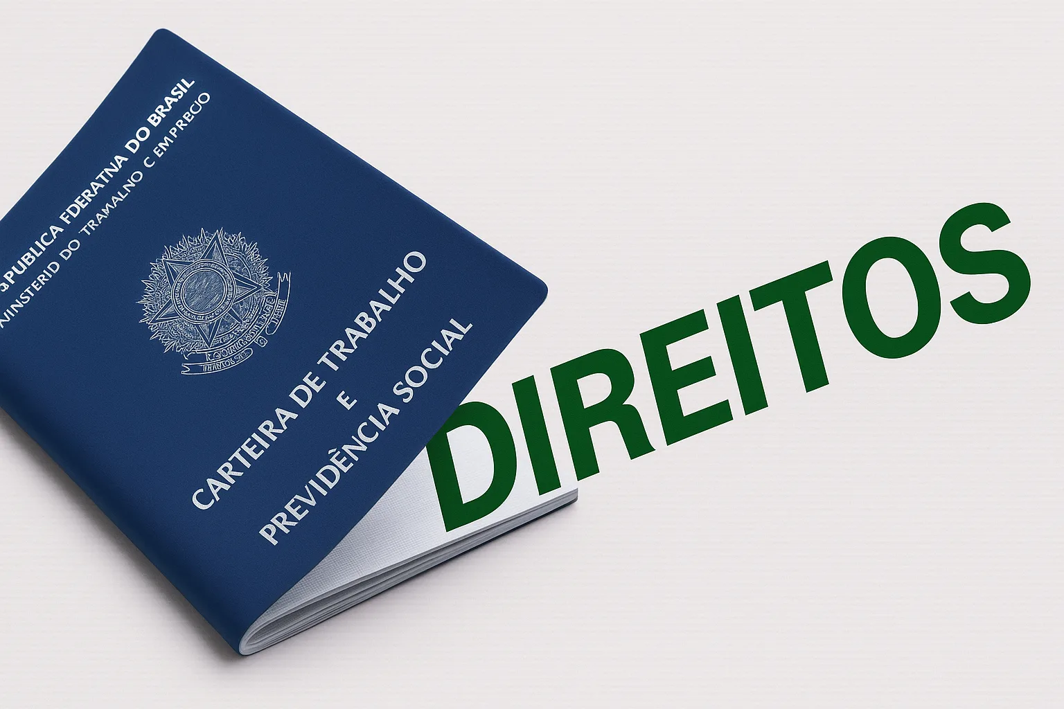Palavra direitos saindo de dentro de uma carteira de trabalho indicando a ilegalidade de uma demissão sem rescisão.