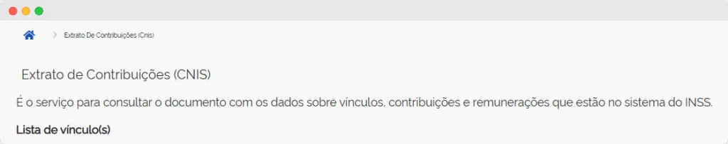 Captura de tela de consulta sobre o CNIS no app do Meu INSS.