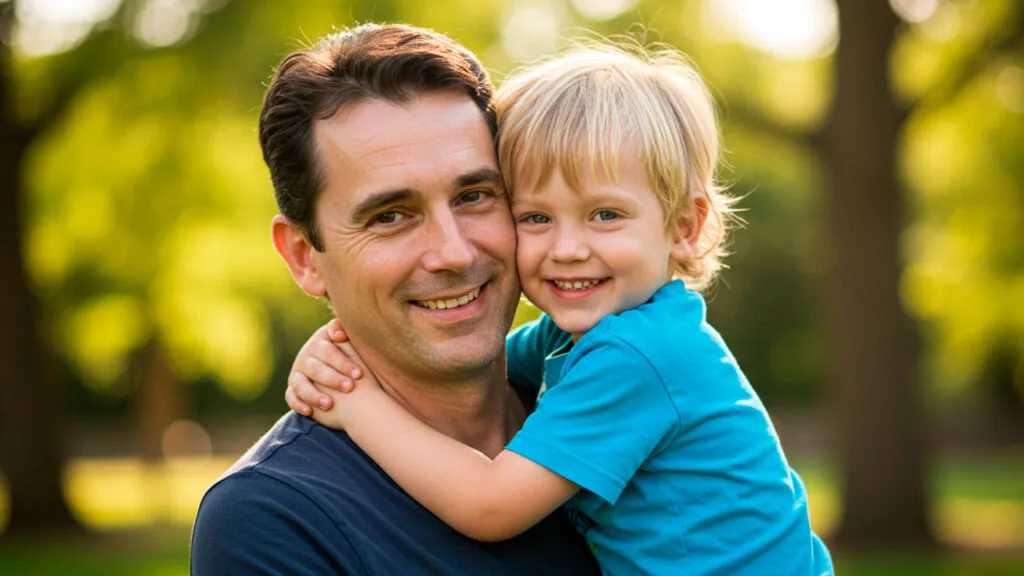 Pai e filho se encontrando após o estabelecimento de um acordo de pensão alimentícia entre os genitores.