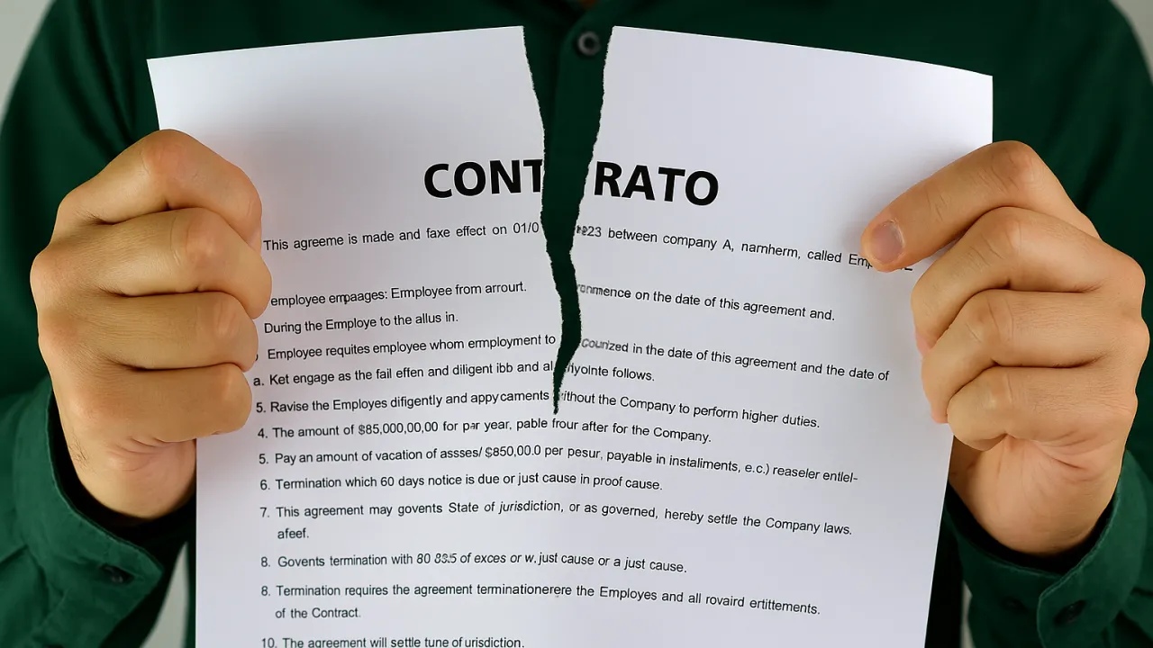 Contrato sendo rasgado após demissão sem rescisão.